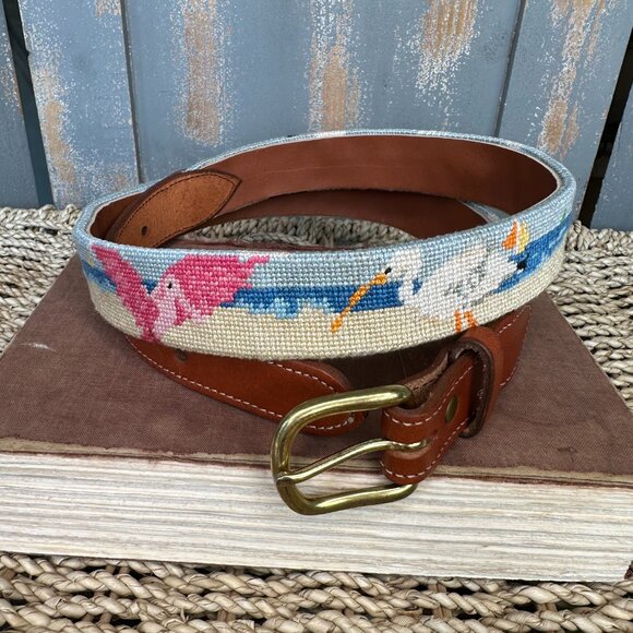 Itz A Stitch Hand-Stitched Needlepoint Belt Birds Of Florida's Beaches Sz 38 - Picture 1 of 14
